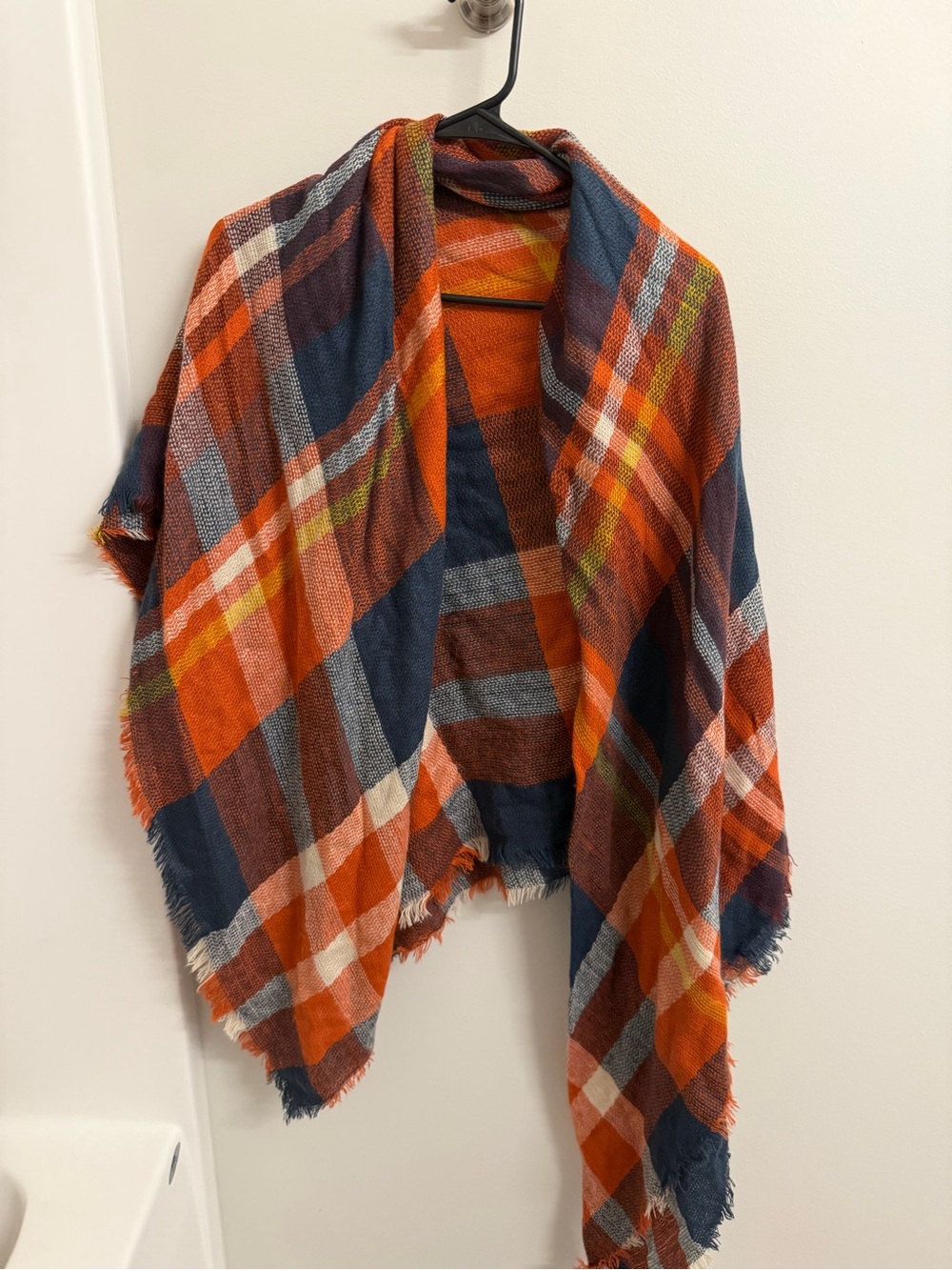 Cozy Orange & Navy Plaid Throw Scarf - Picture 1 of 4